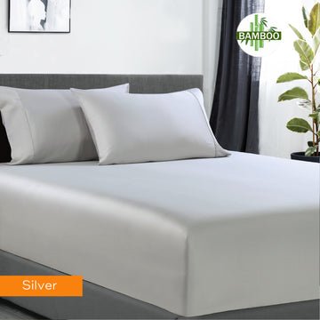 400 thread count bamboo cotton 1 fitted sheet with 2 pillowcases single silver - NuSea