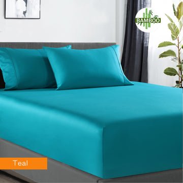 400 thread count bamboo cotton 1 fitted sheet with 2 pillowcases single teal - NuSea