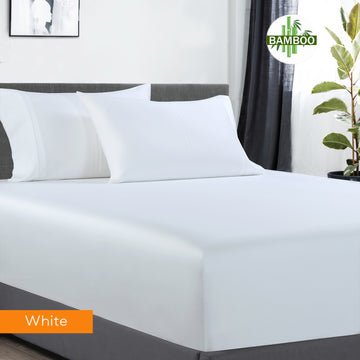 400 thread count bamboo cotton 1 fitted sheet with 2 pillowcases single white - NuSea