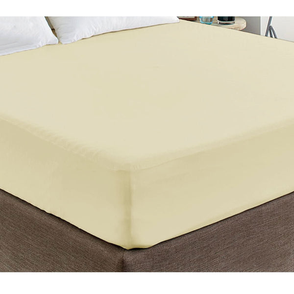 400TC Cream 100% Cotton Sateen Fitted Sheet King - NuSea