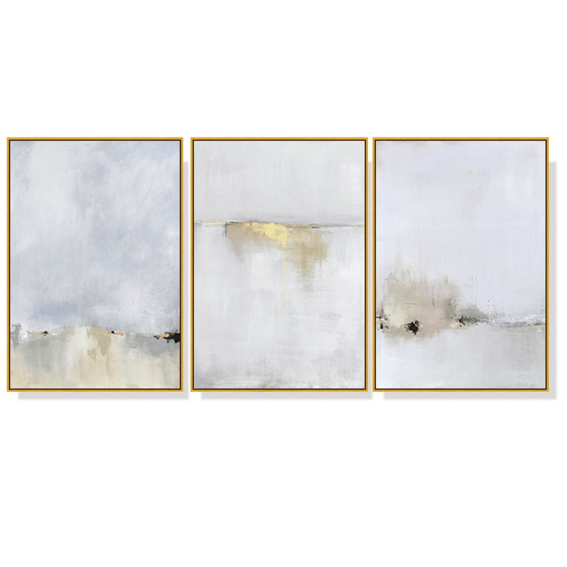 40cmx60cm Abstract golden white 3 Sets Gold Frame Canvas Wall Art - NuSea