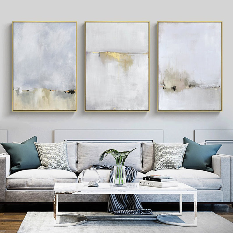 40cmx60cm Abstract golden white 3 Sets Gold Frame Canvas Wall Art - NuSea