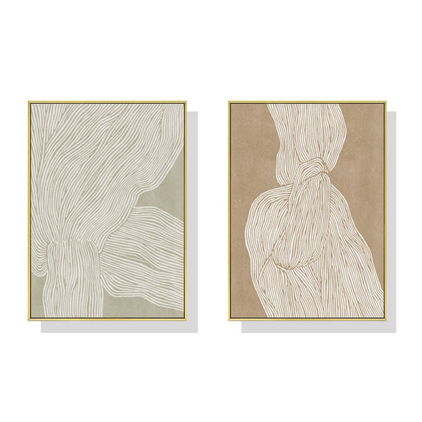 40cmx60cm Abstract Line 2 Sets Gold Frame Canvas Wall Art - NuSea