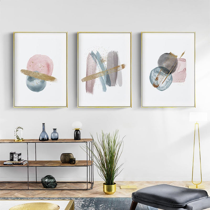 40cmx60cm Blush Pink Watercolor 3 Sets Gold Frame Canvas Wall Art - NuSea