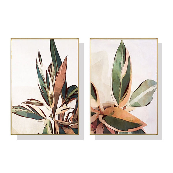 40cmx60cm Botanical Leaves 2 Sets Gold Frame Canvas Wall Art - NuSea