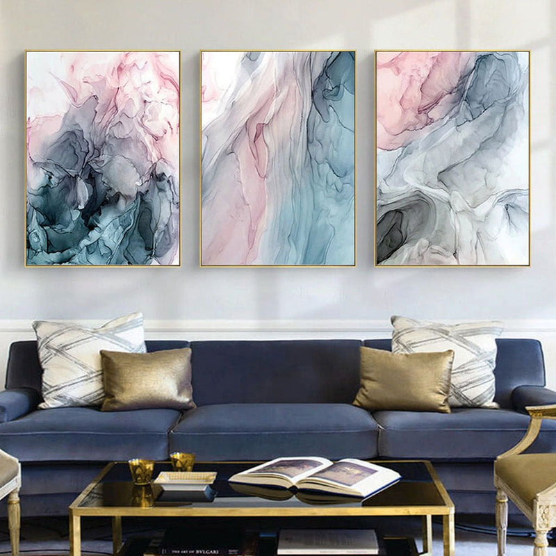 40cmx60cm Colorful Ink Abstract 3 Sets Gold Frame Canvas Wall Art - NuSea