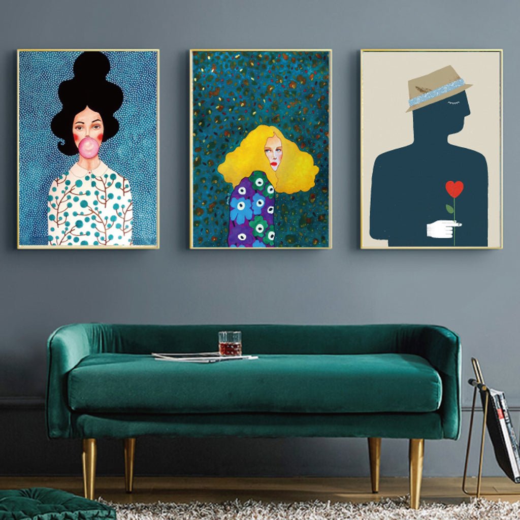 40cmx60cm Modern Figure 3 Sets Gold Frame Canvas Wall Art - NuSea