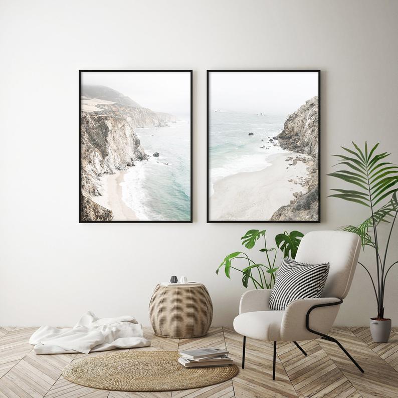 40cmx60cm Mountain Beach 2 Sets Black Frame Canvas Wall Art - NuSea