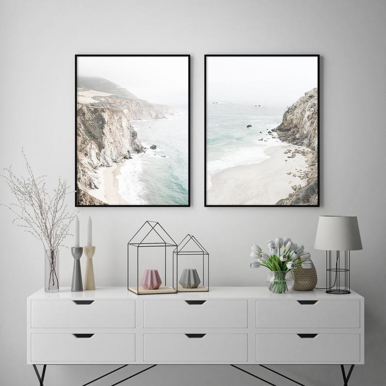 40cmx60cm Mountain Beach 2 Sets Black Frame Canvas Wall Art - NuSea