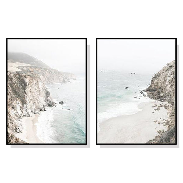 40cmx60cm Mountain Beach 2 Sets Black Frame Canvas Wall Art - NuSea