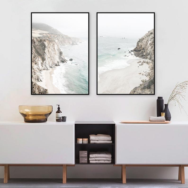 40cmx60cm Mountain Beach 2 Sets Black Frame Canvas Wall Art - NuSea