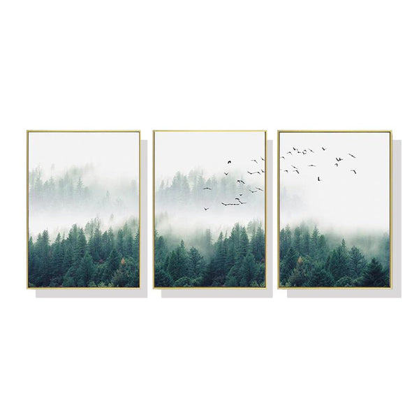 40cmx60cm Mystical Forest 3 Sets Gold Frame Canvas Wall Art - NuSea