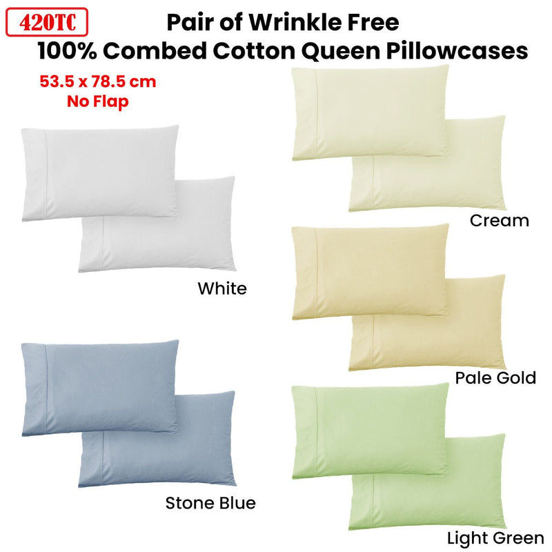 420TC Pair of Wrinkle Free No Flap Queen Pillowcases Pale Gold - NuSea