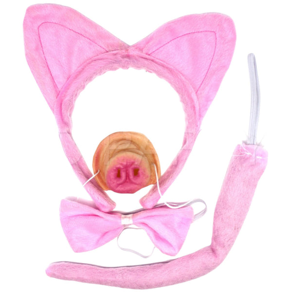 4pcs PIGGY SET Party Costume Accessories Animal Headband Bow Tie Nose Halloween - NuSea