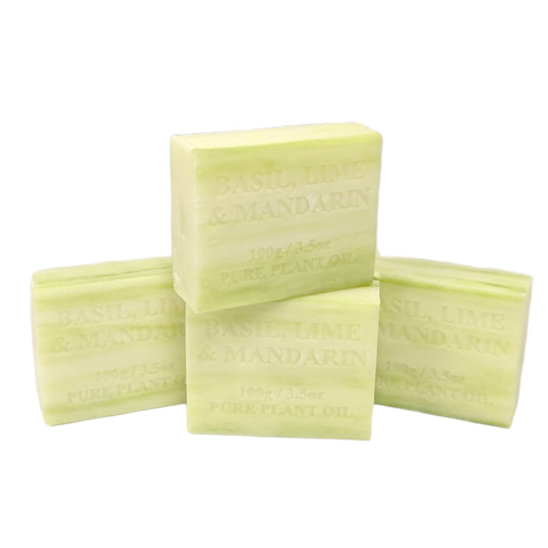 4x 100g Plant Oil Soap Basil Lime Mandarin Scent Pure Natural Vegetable Base Bar - NuSea