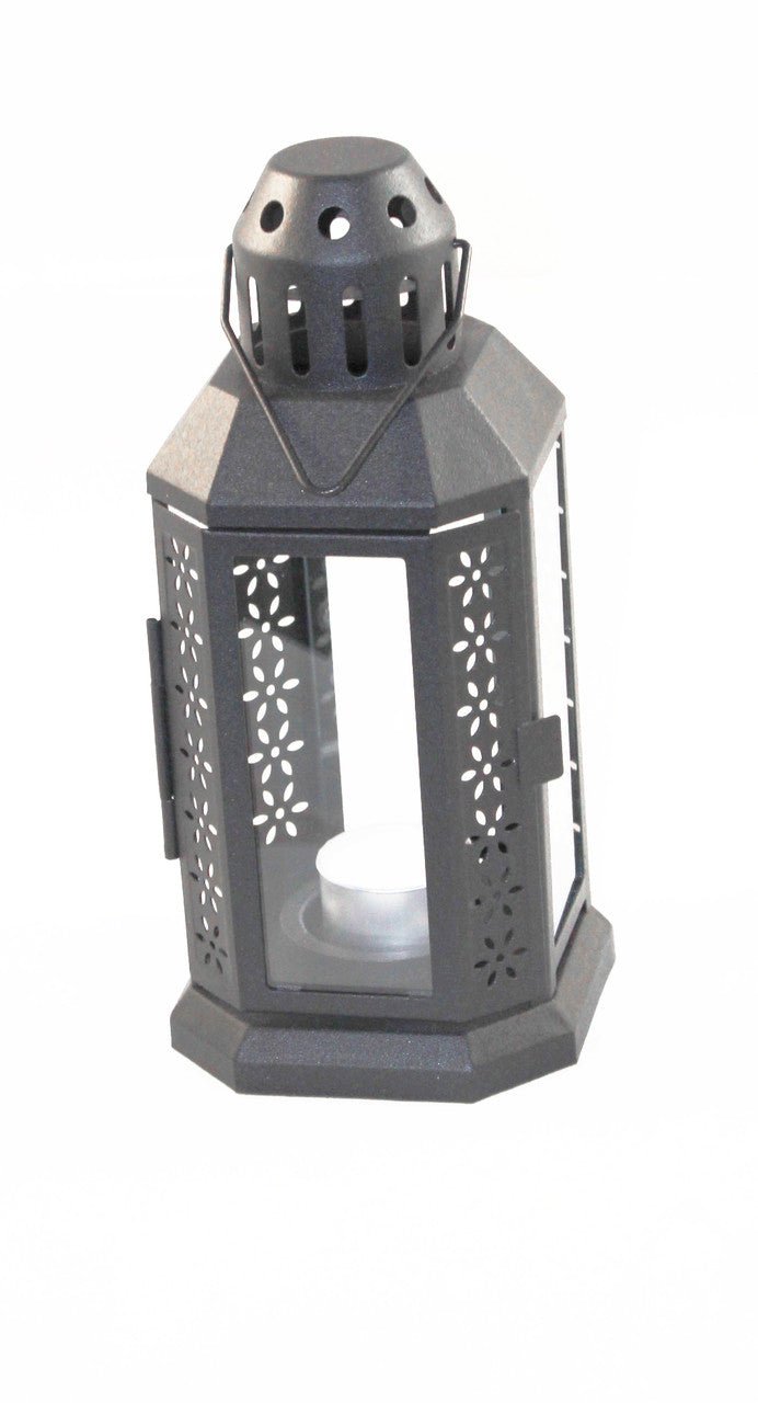 5 Pack of Dark Grey Metal Miners Lantern Summer Wedding Home Party Room Balconey Deck Decoration 21cm Tealight Candle - NuSea