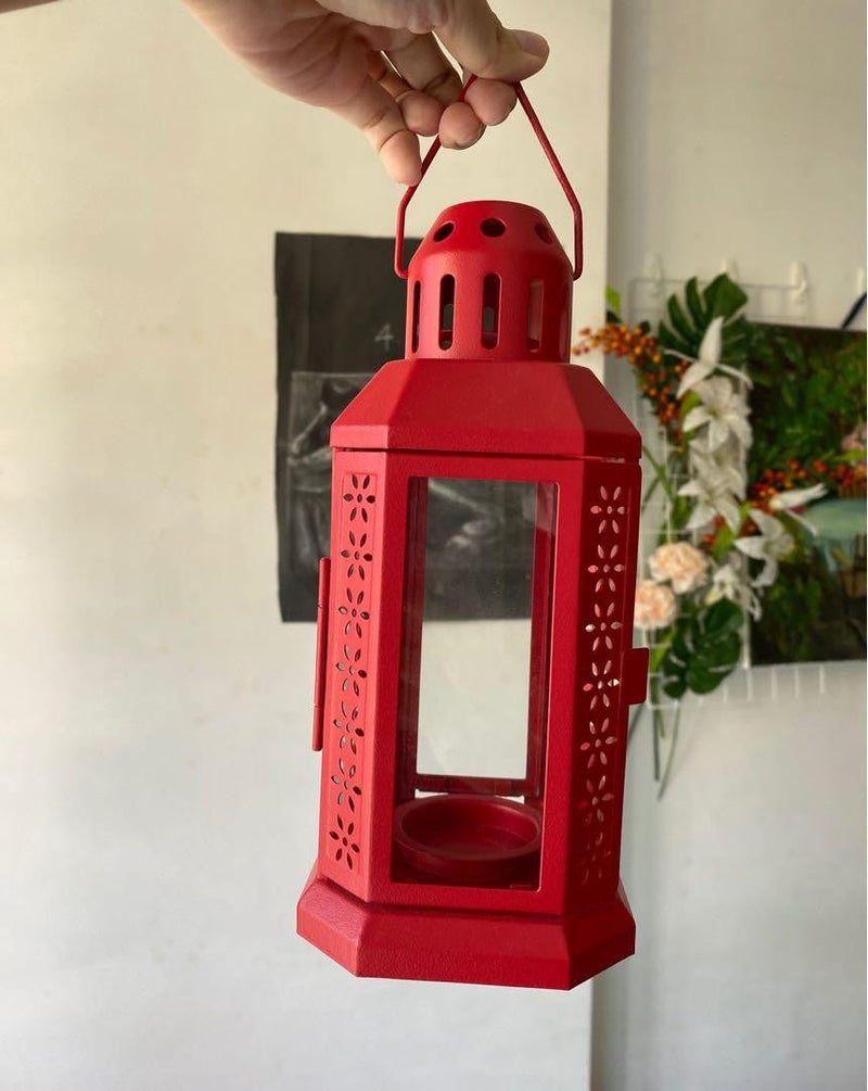 5 Pack of Red Metal Miners Lantern Summer Xmas Wedding Home Party Room Balconey Deck Decoration 21cm Tealight Candle - NuSea