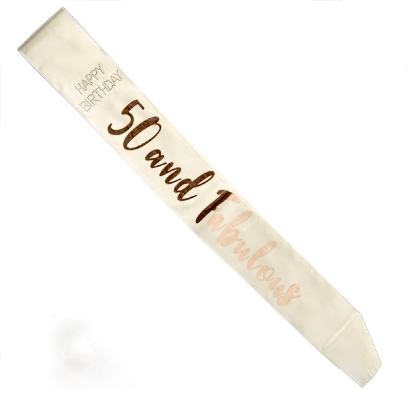 50 and Fabulous Rose Gold on White Sash - NuSea