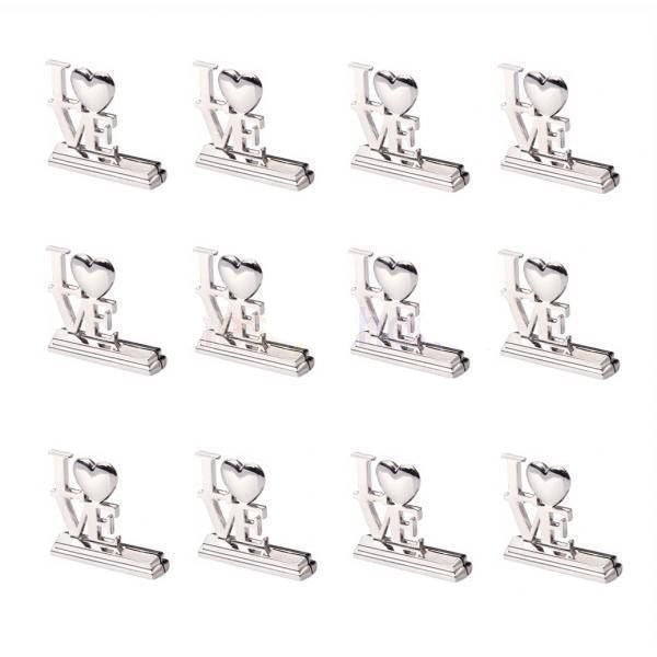50 Piece Pack of Wedding Name Card Place Stand Silver LOVE Letters - Wedding Anniversary or Engagement Party - NuSea