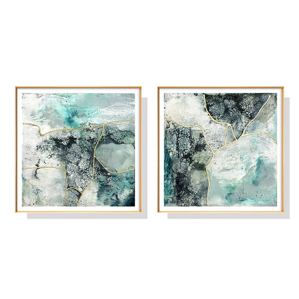 50cmx50cm Marbled Green 2 Sets Gold Frame Canvas Wall Art - NuSea