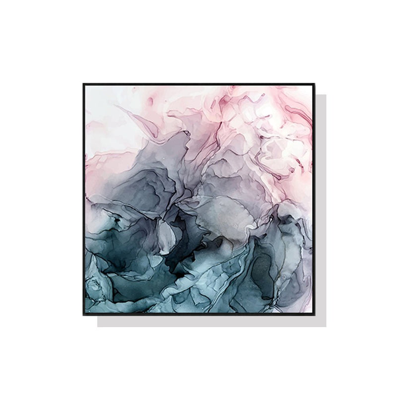 50cmx50cm Marbled Pink Grey Black Frame Canvas Wall Art - NuSea