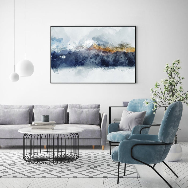 50cmx70cm Abstract Sunlight Mountains Black Frame Canvas Wall Art - NuSea