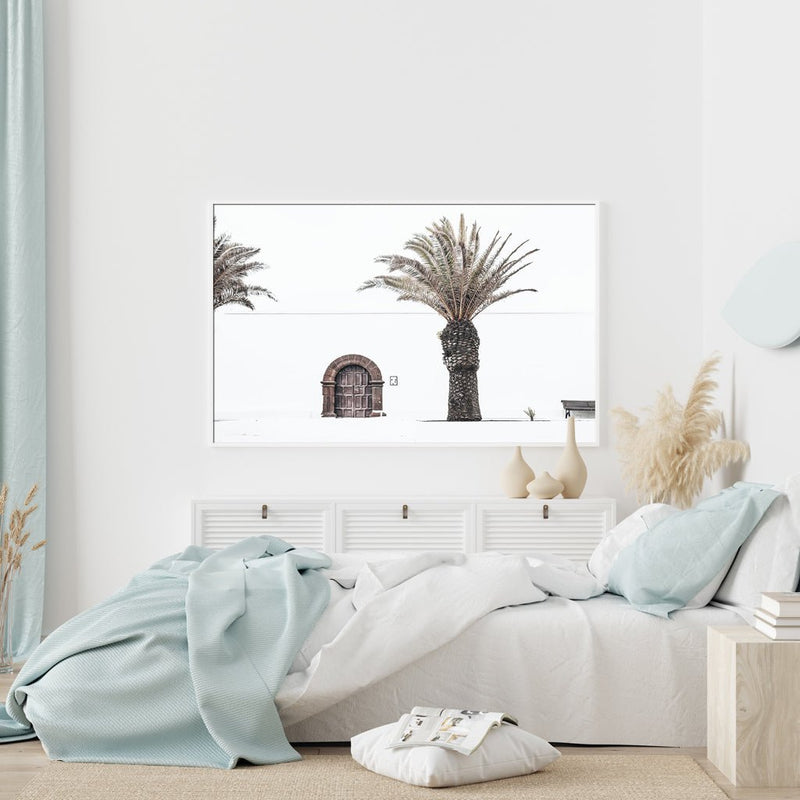 50cmx70cm European Palm Tree White Frame Canvas Wall Art - NuSea