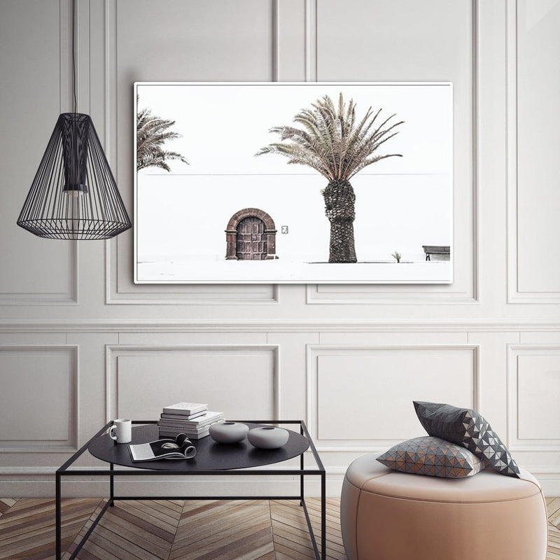 50cmx70cm European Palm Tree White Frame Canvas Wall Art - NuSea