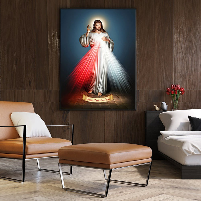 50cmx70cm Jesus Divine Mercy I Trust In You Black Frame Canvas Wall Art - NuSea