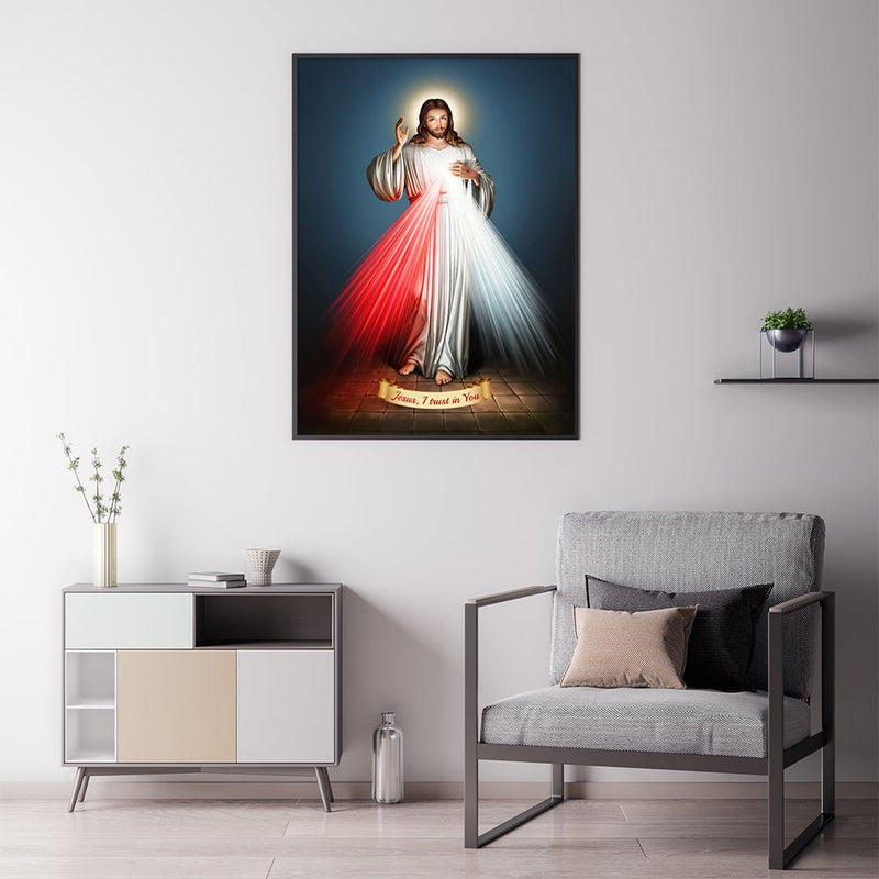 50cmx70cm Jesus Divine Mercy I Trust In You Black Frame Canvas Wall Art - NuSea