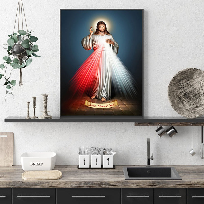 50cmx70cm Jesus Divine Mercy I Trust In You Black Frame Canvas Wall Art - NuSea