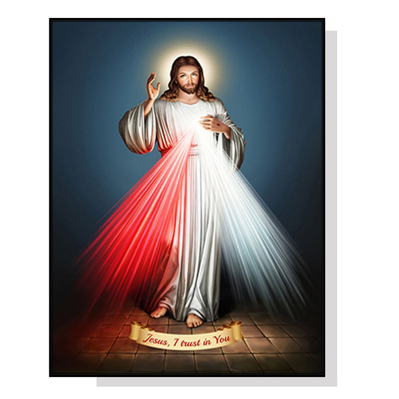 50cmx70cm Jesus Divine Mercy I Trust In You Black Frame Canvas Wall Art - NuSea