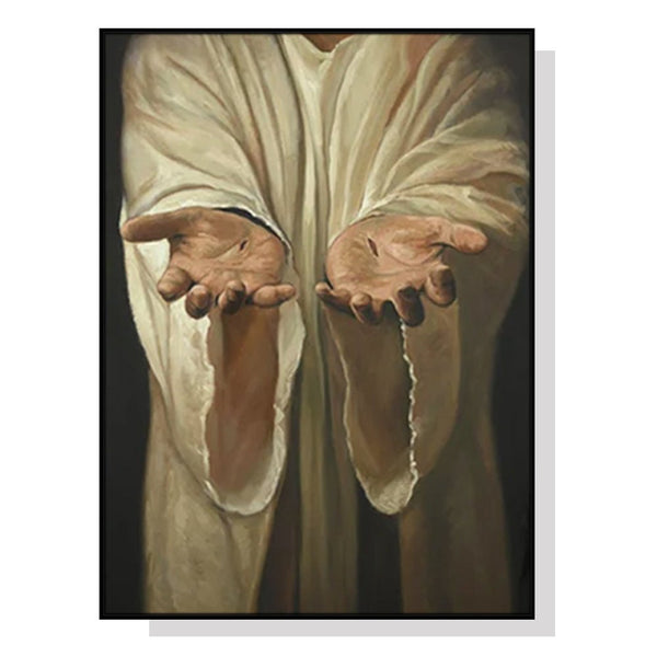 50cmx70cm Jesus Nail Hand Black Frame Canvas Wall Art - NuSea