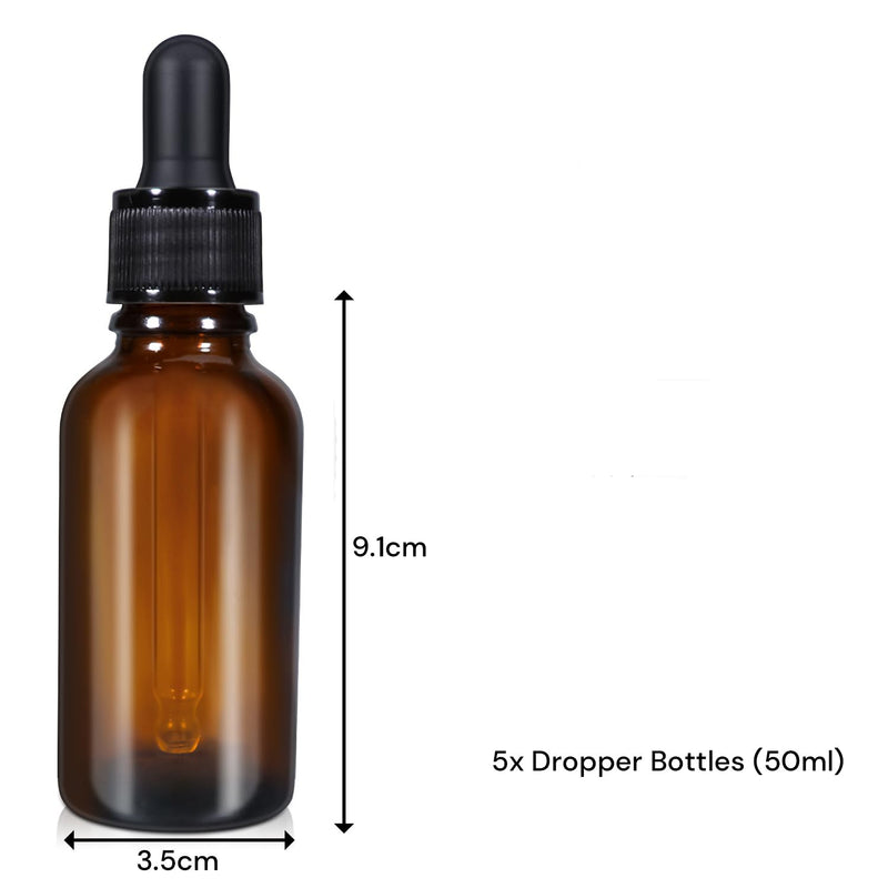 50ml (5 Pack) Amber Glass Dropper Bottle Liquid Essential Oils Bottle Bottles Leakproof Glass Tincture Bottles - NuSea