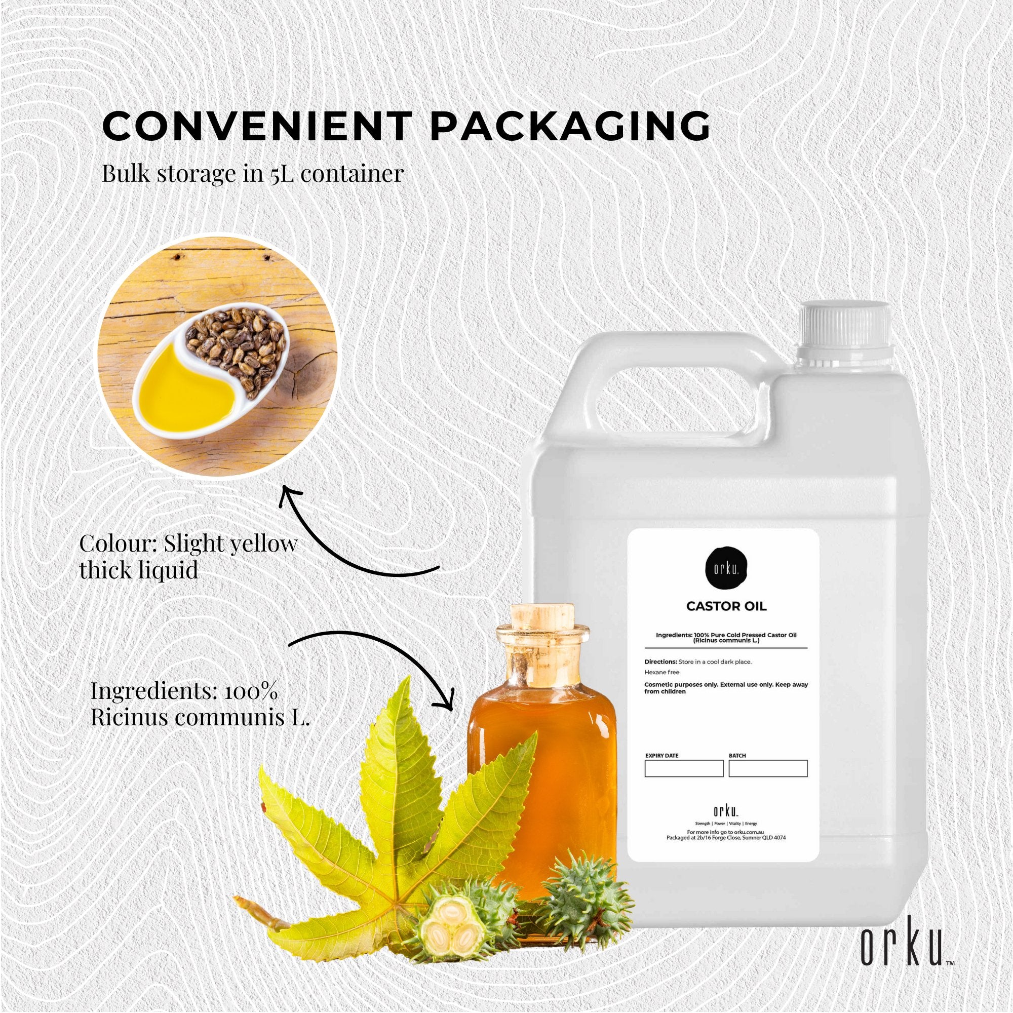 5L Castor Oil - Hexane Free Cold Pressed Skin Hair Care - NuSea