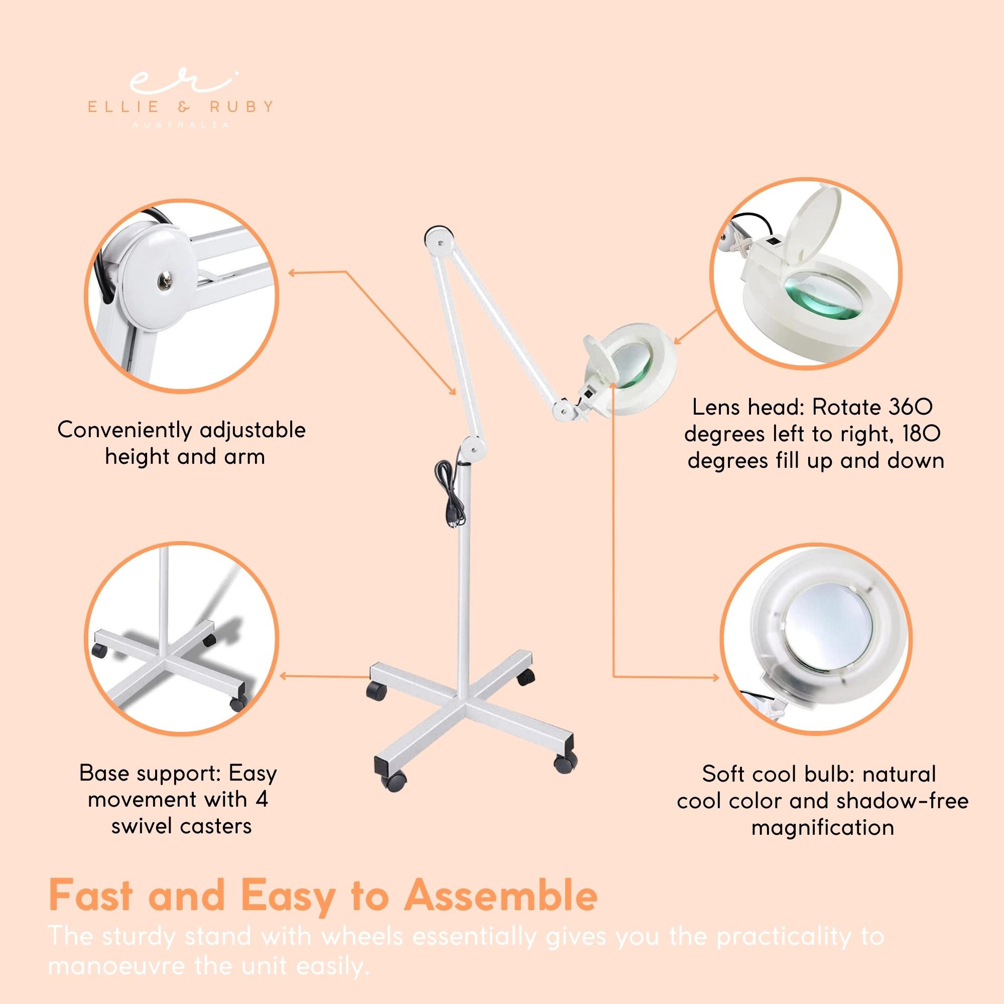 5x Magnifying Lamp Fluorescent Salon Light Glass Beauty Floor Stand Magnifier - NuSea