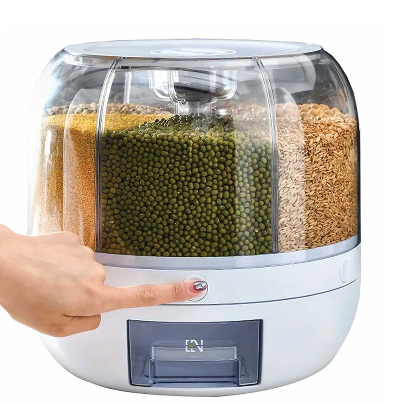 6 Grid Rotating Food Grain Dispenser 3.6L - Compartment Storage Container - NuSea