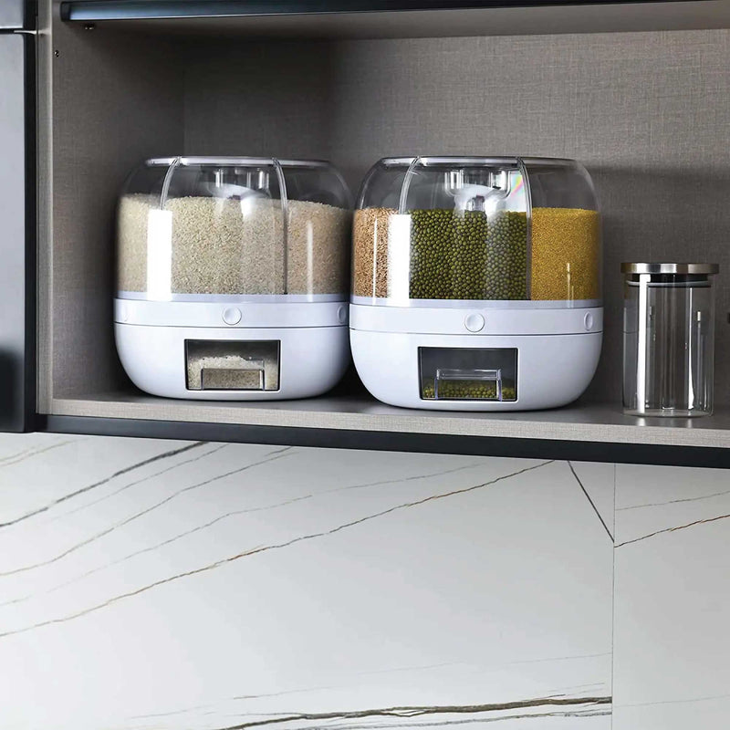 6 Grid Rotating Food Grain Dispenser 7.2L - Large Compartment Storage Container - NuSea