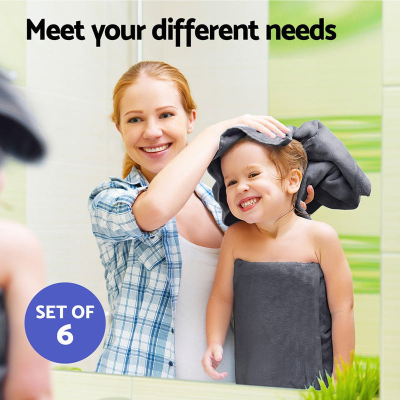 6 Pack Bath Towels Set Cotton Towel Grey - NuSea