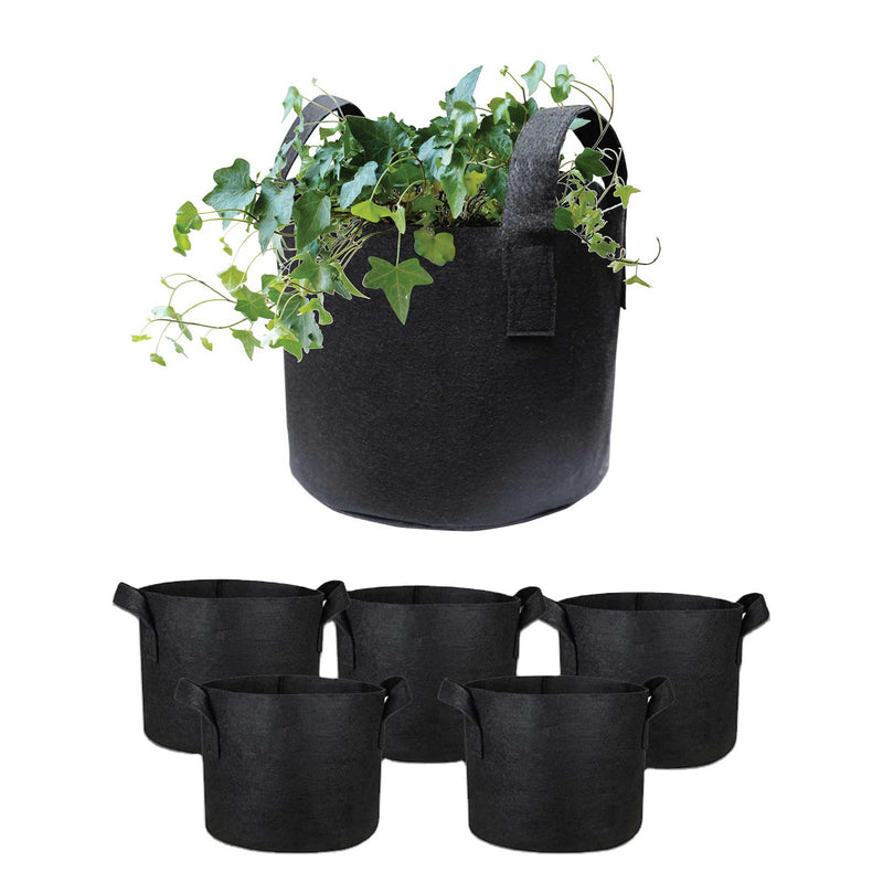 6 Pck 10 Gallon Fabric Flower Pots 38L Garden Planter Bags Black Felt Root Pouch - NuSea