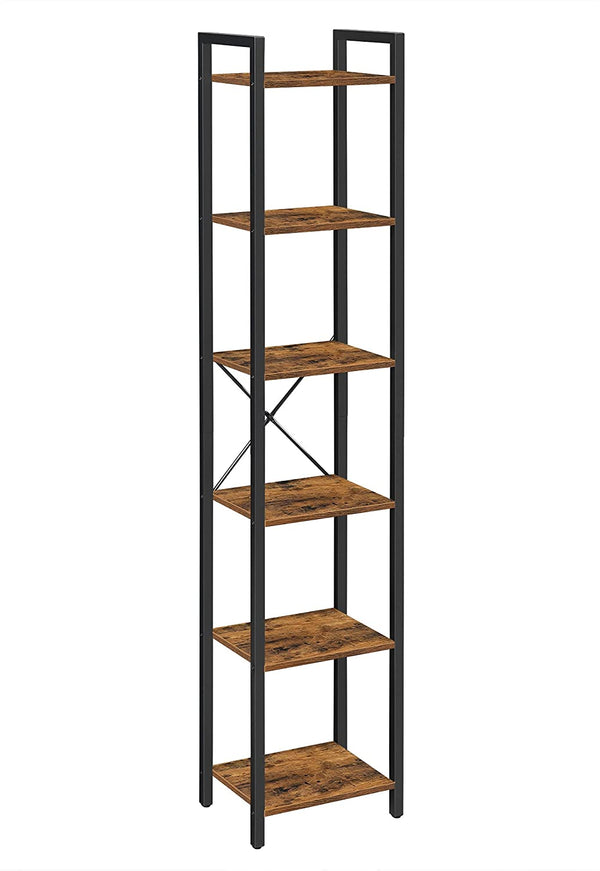 6 - Tier Rustic Bookshelf, Brown & Black - NuSea