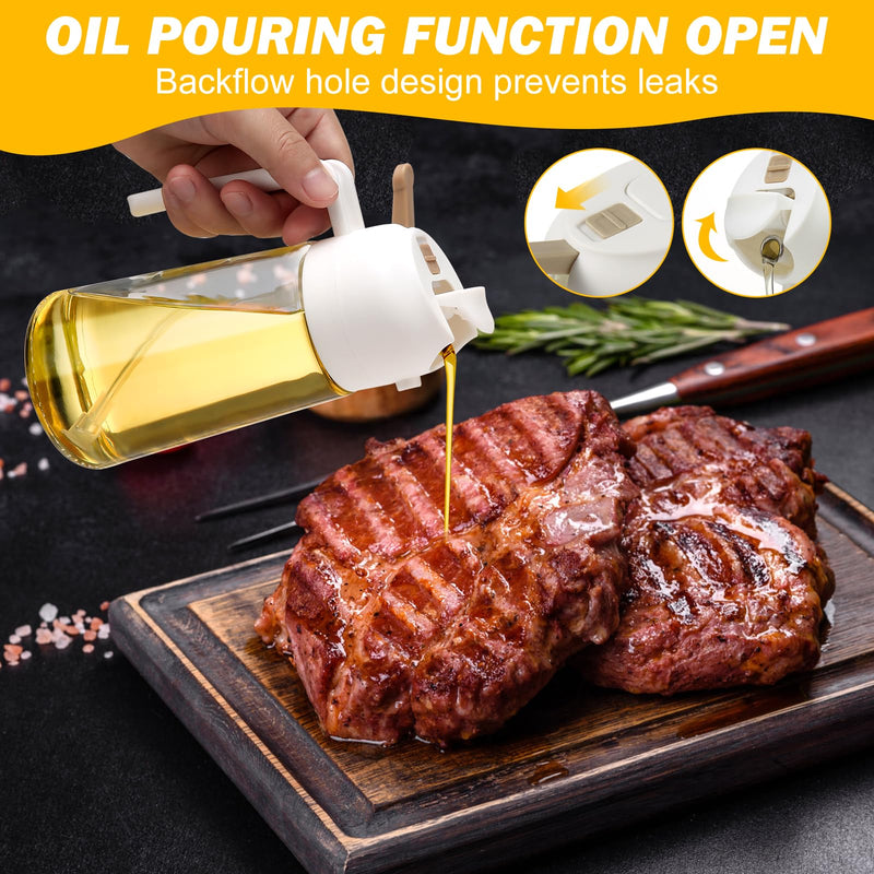 600ml 2 in 1 Glass Oil Sprayer Dispenser Kitchen Sprayz Cooking Baking Oil Bottle BBQ Spray White - NuSea