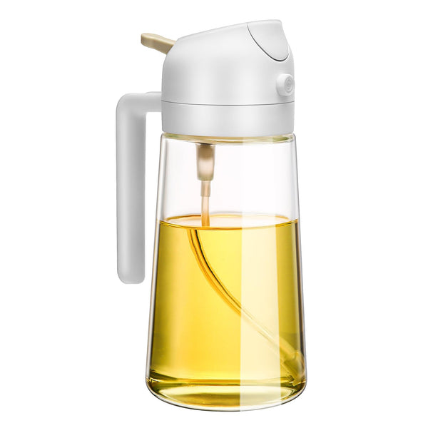 600ml 2 in 1 Glass Oil Sprayer Dispenser Kitchen Sprayz Cooking Baking Oil Bottle BBQ Spray White - NuSea