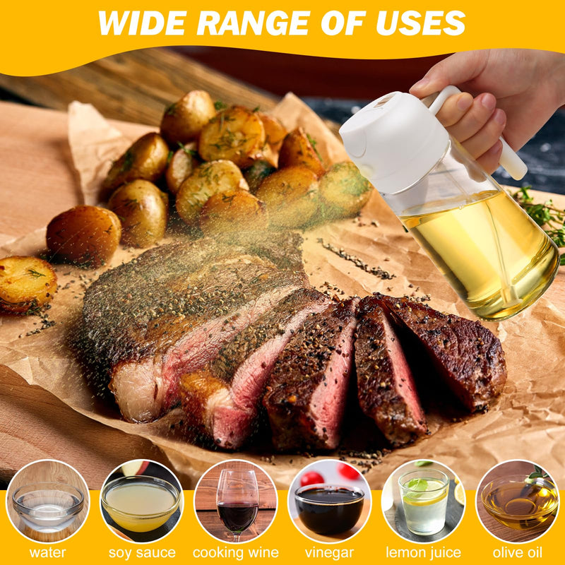600ml 2 in 1 Glass Oil Sprayer Dispenser Kitchen Sprayz Cooking Baking Oil Bottle BBQ Spray White - NuSea
