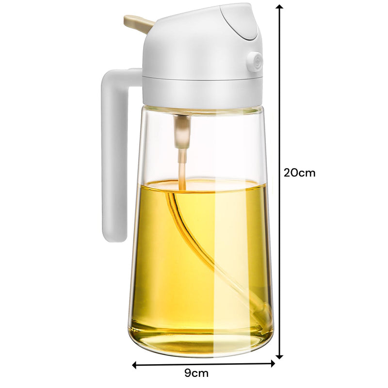 600ml 2 in 1 Glass Oil Sprayer Dispenser Kitchen Sprayz Cooking Baking Oil Bottle BBQ Spray White - NuSea