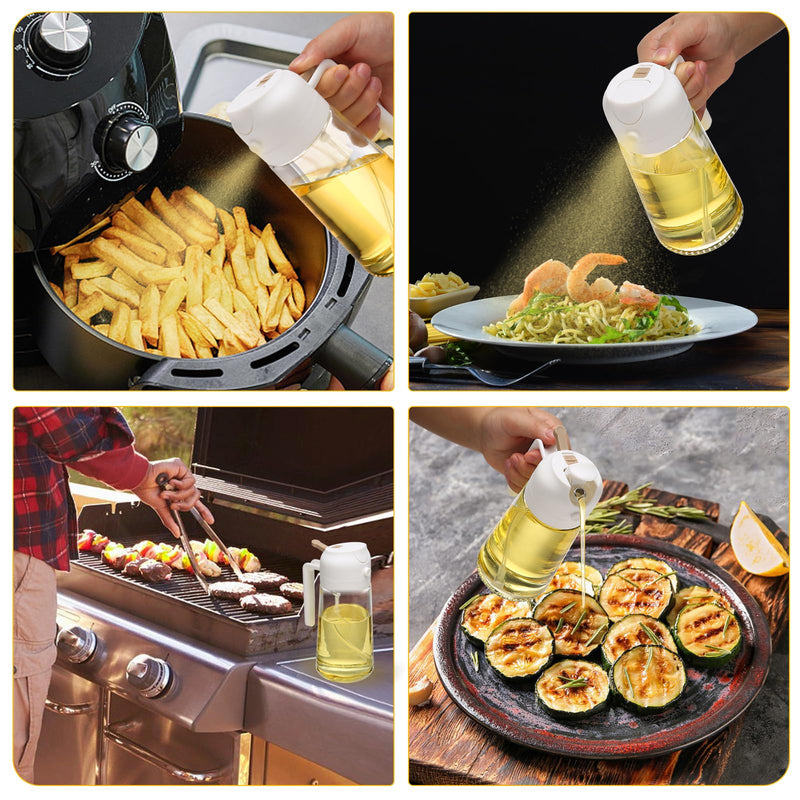 600ml 2 in 1 Glass Oil Sprayer Dispenser Kitchen Sprayz Cooking Baking Oil Bottle BBQ Spray White - NuSea