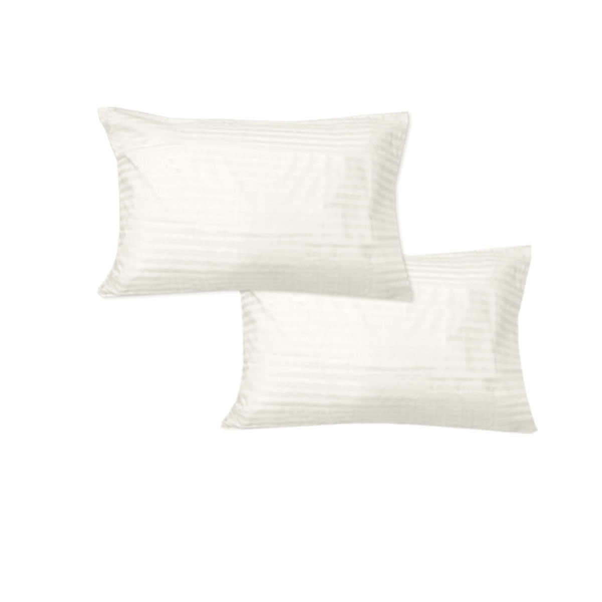 600TC Pair of No Flap Wide Self Striped Standard Pillowcases Cream - NuSea