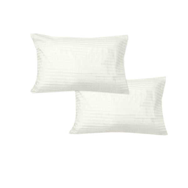600TC Pair of No Flap Wide Self Striped Standard Pillowcases Cream - NuSea