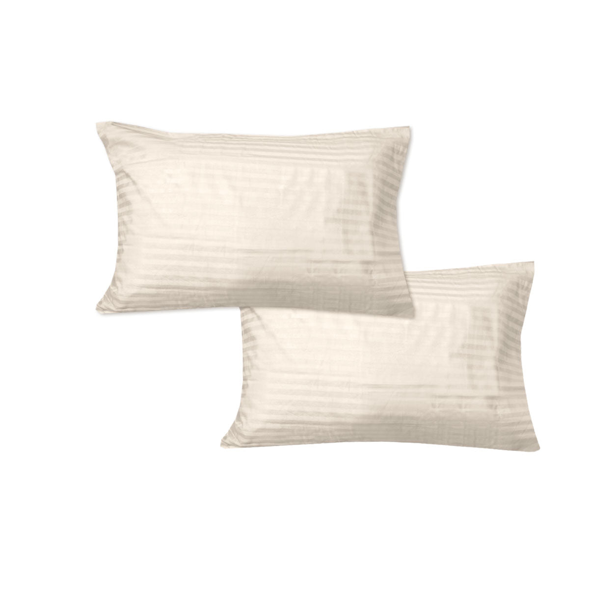 600TC Pair of Wide Self Striped Standard Pillowcases Ivory - NuSea