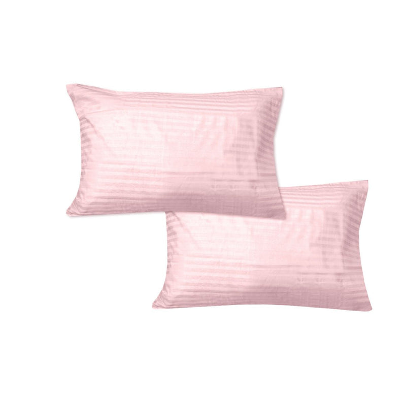 600TC Pair of Wide Self Striped Standard Pillowcases Pink - NuSea